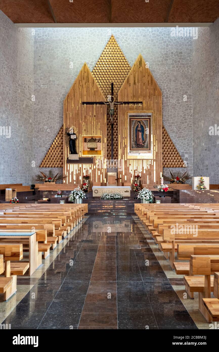The interior of the Sanctuary of Santa Ana de Guadalupe, Jalisco State, Mexico. Father Toribio was a Mexican Catholic priest and martyr who was killed during the anti-clerical persecutions of the Cristero War. Stock Photo