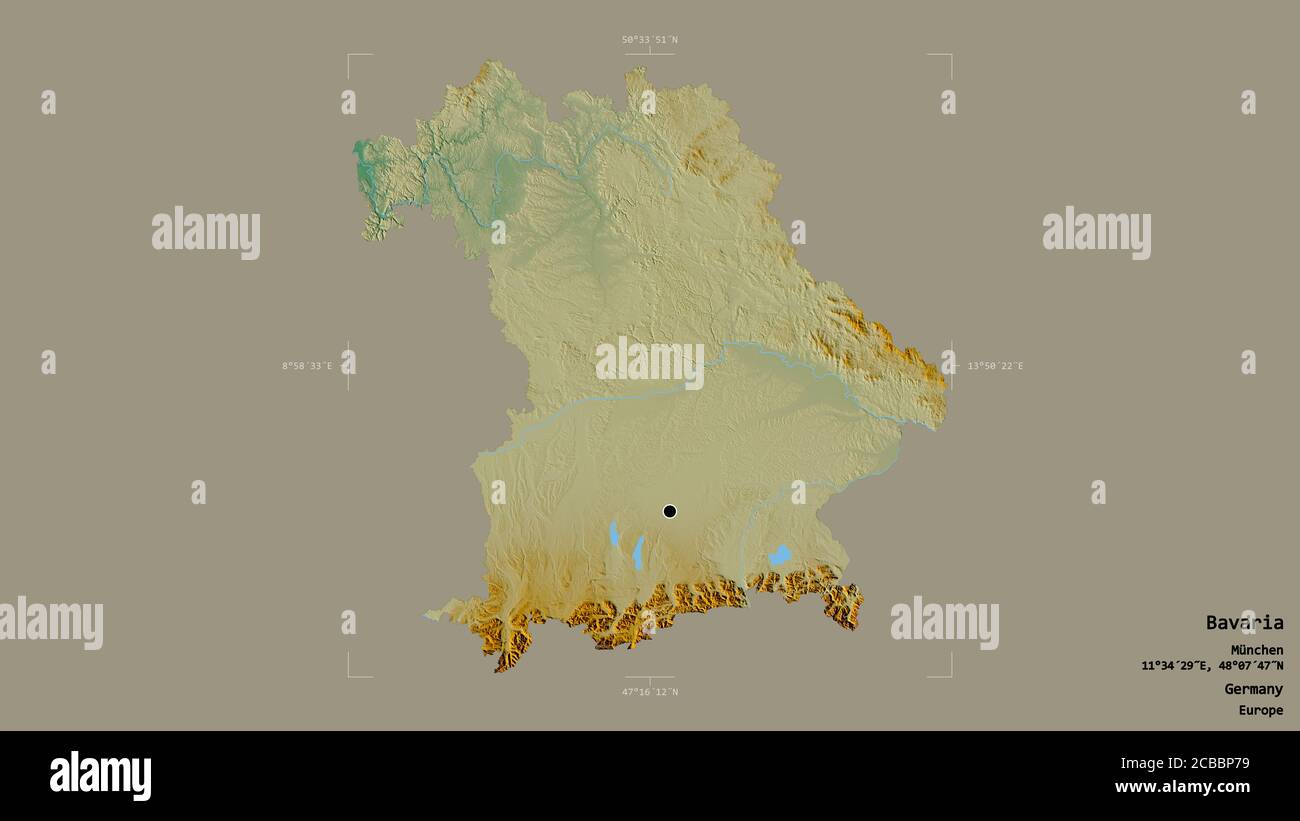 Area of Bavaria, state of Germany, isolated on a solid background in a ...