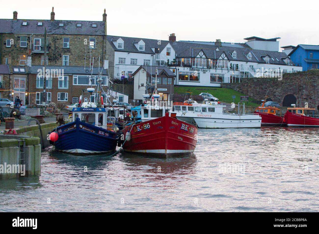 Harbour and boats,  Seahouses,Northumberland, UK. Stock Photo
