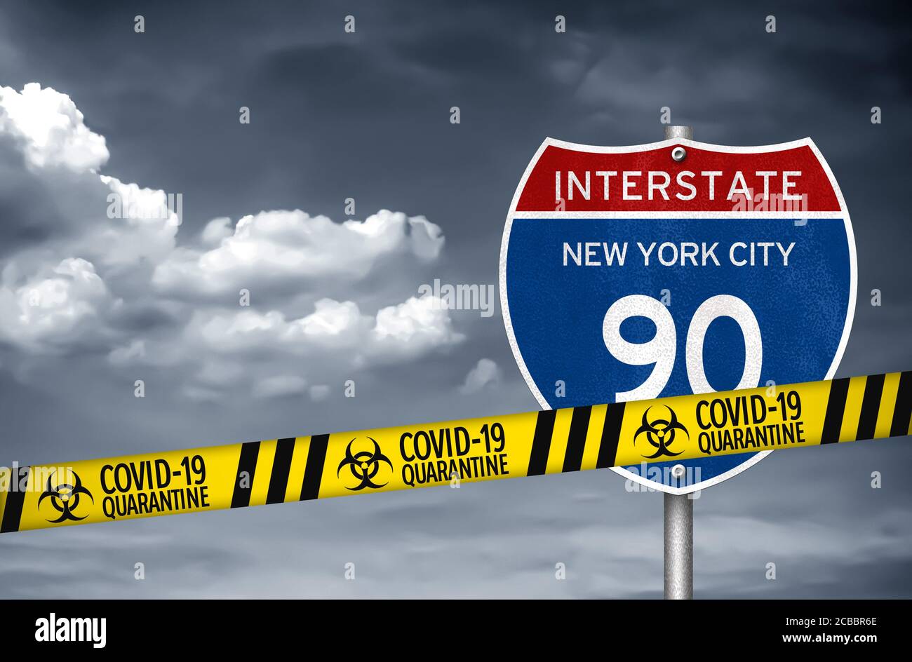 New York City under quarantine interstate roadsign Stock Photo Alamy