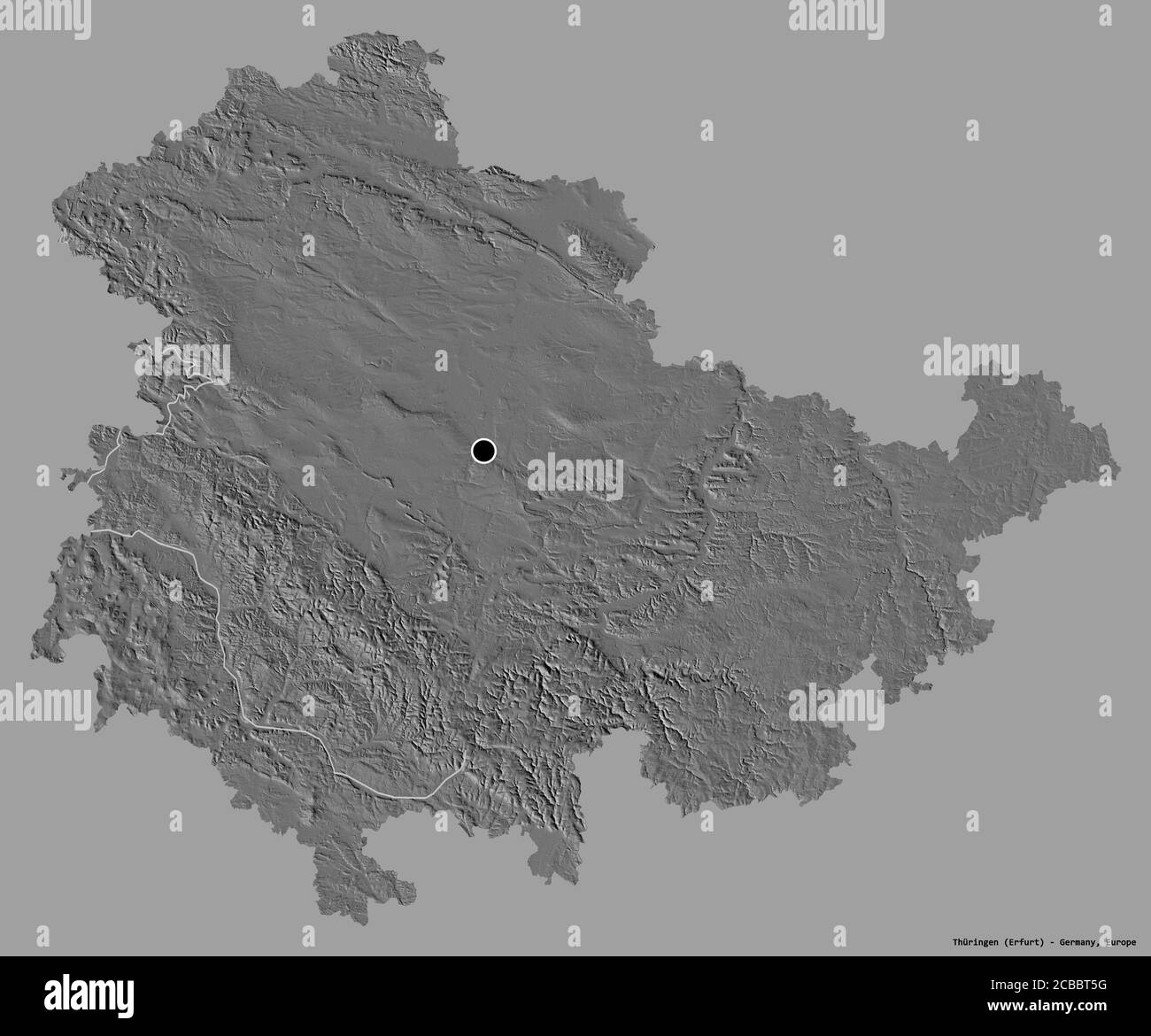 Shape of Thüringen, state of Germany, with its capital isolated on a ...