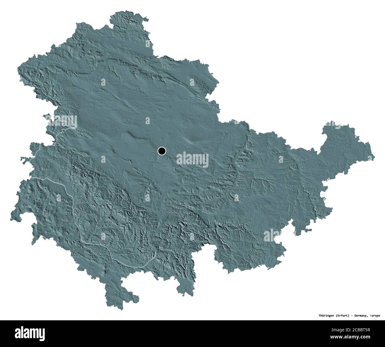 Shape of Thüringen, state of Germany, with its capital isolated on ...