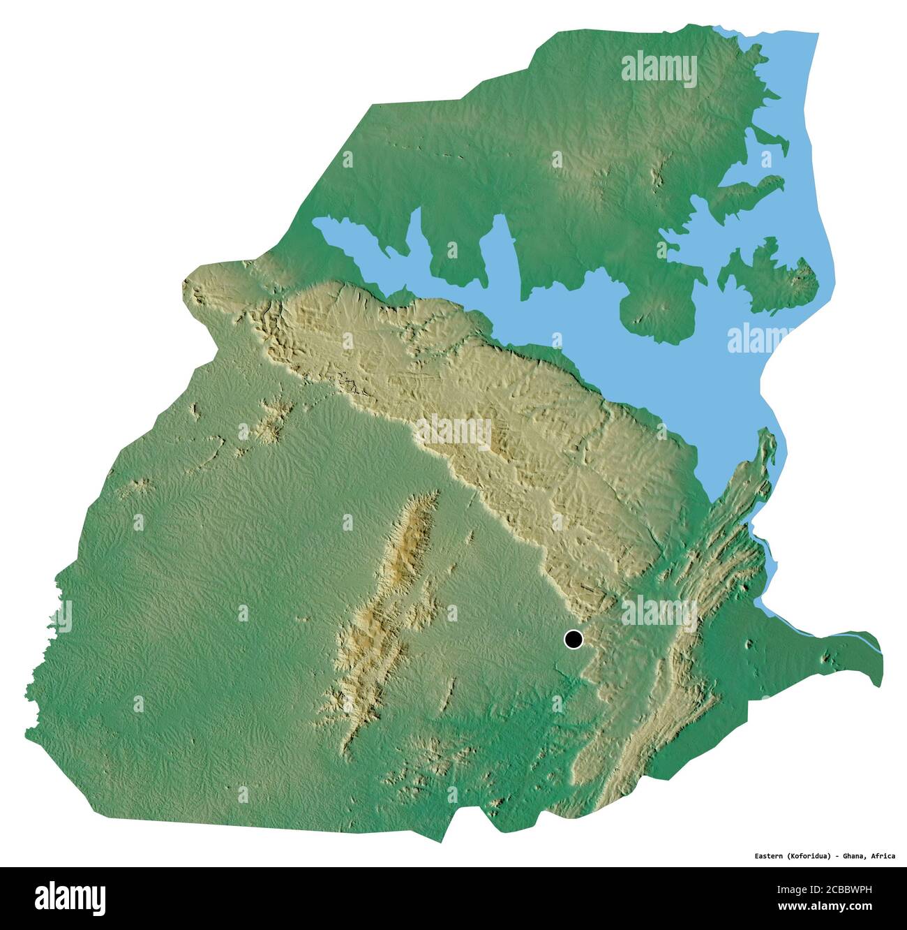 Map Of Eastern Region Of Ghana Shape Of Eastern, Region Of Ghana, With Its Capital Isolated On White  Background. Topographic Relief Map. 3D Rendering Stock Photo - Alamy