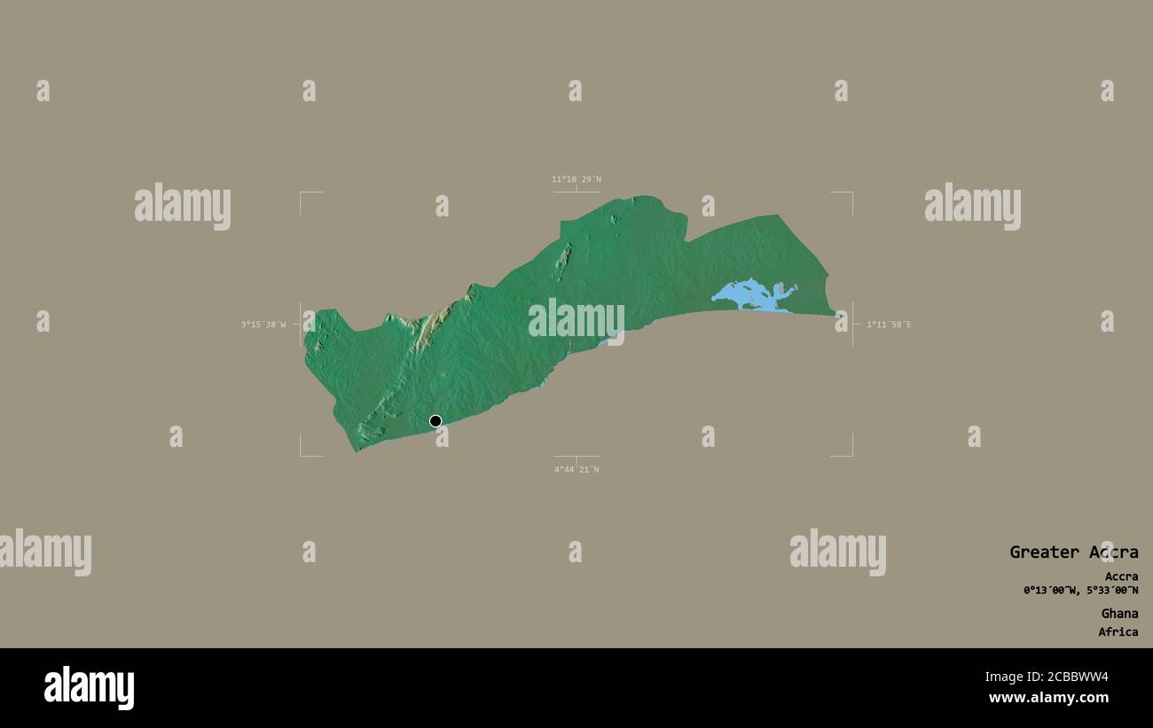 Area of Greater Accra, region of Ghana, isolated on a solid background ...