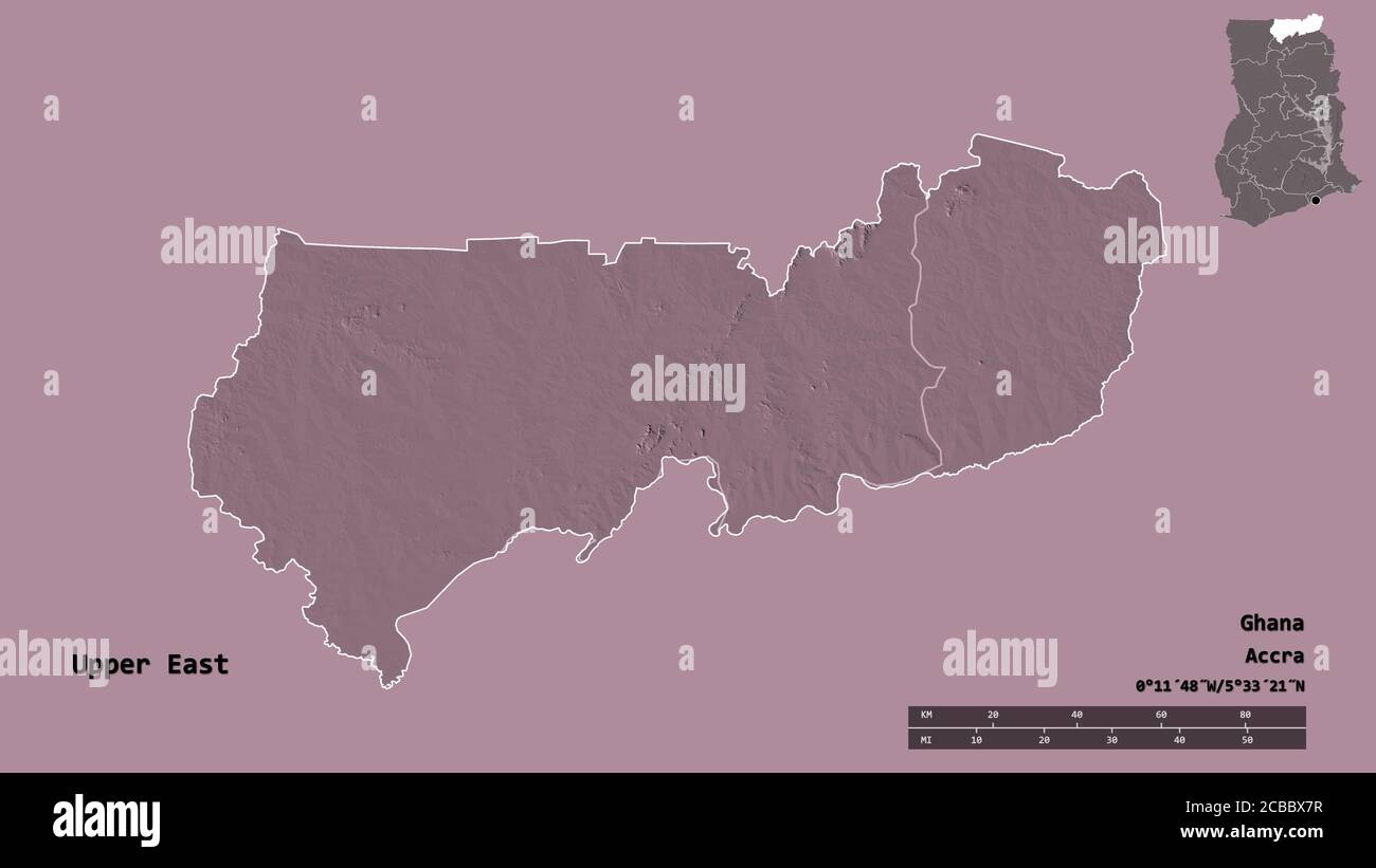 Shape of Upper East, region of Ghana, with its capital isolated on