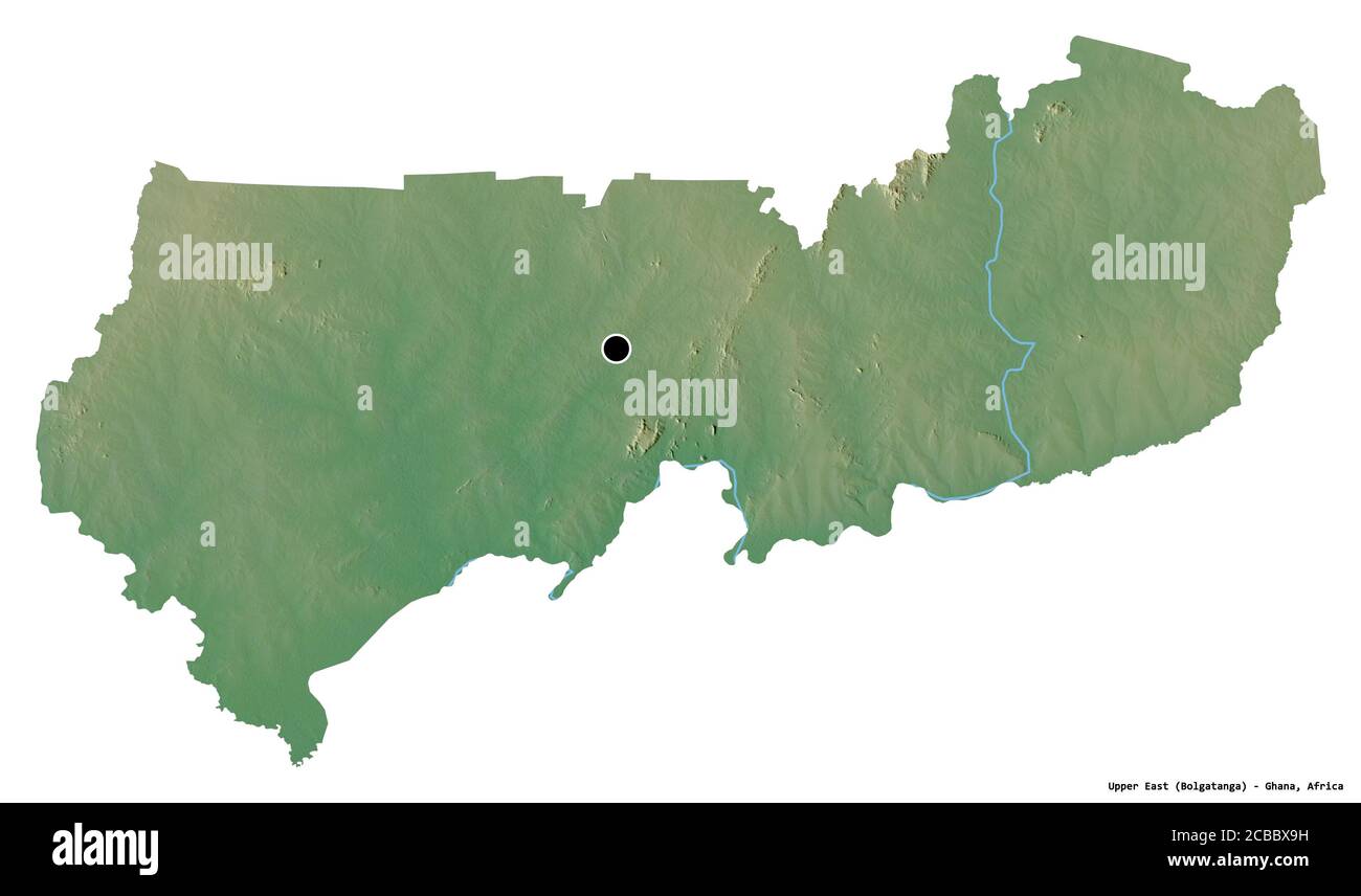 Shape of Upper East, region of Ghana, with its capital isolated on