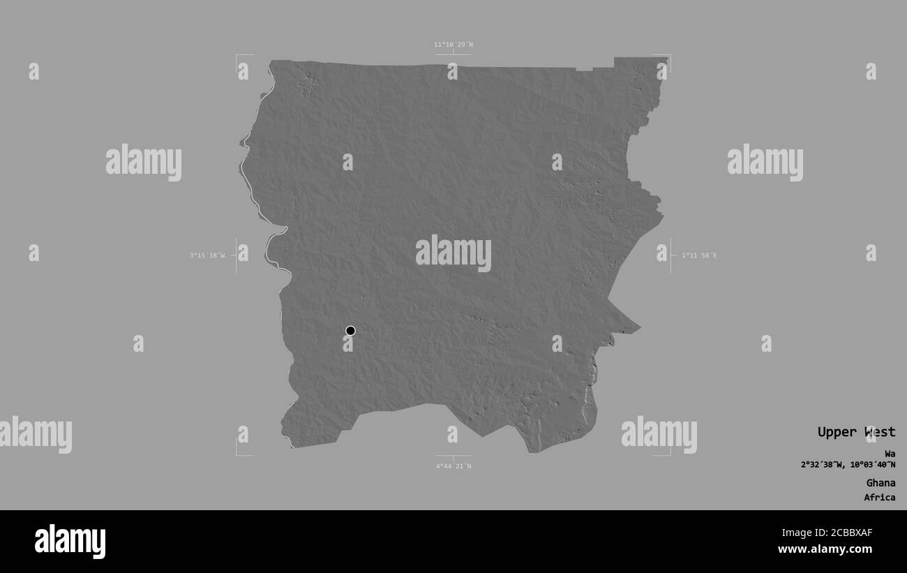 Upper West Region Map Area Of Upper West, Region Of Ghana, Isolated On A Solid Background In A  Georeferenced Bounding Box. Labels. Bilevel Elevation Map. 3D Rendering  Stock Photo - Alamy