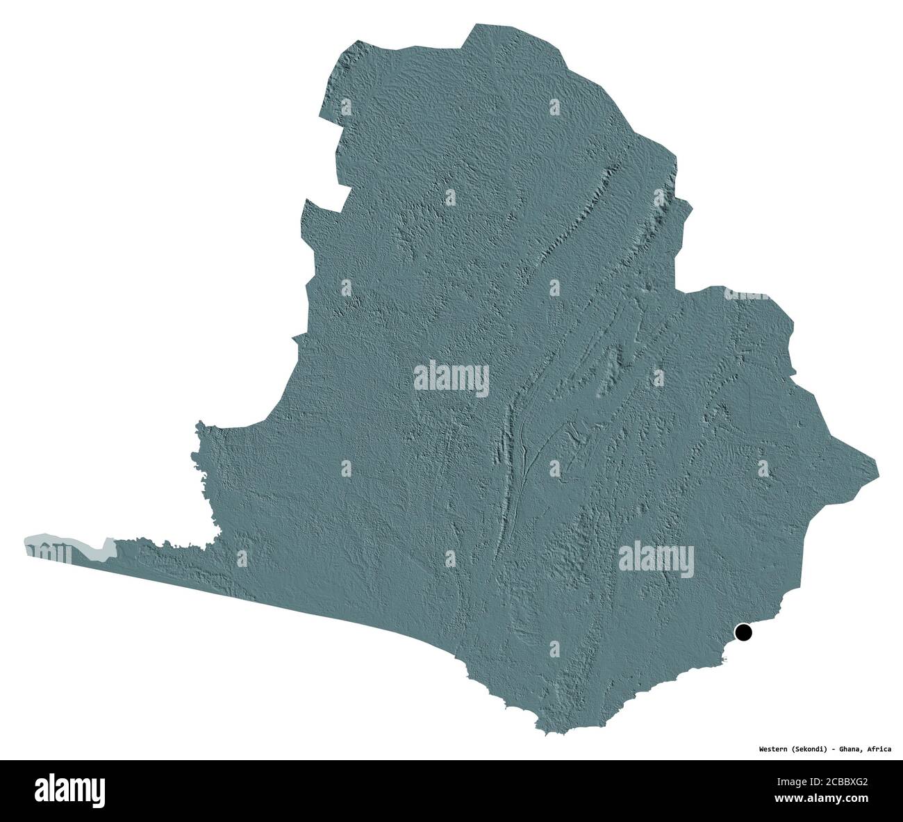 Map Of Western Region Of Ghana Shape Of Western, Region Of Ghana, With Its Capital Isolated On White  Background. Colored Elevation Map. 3D Rendering Stock Photo - Alamy
