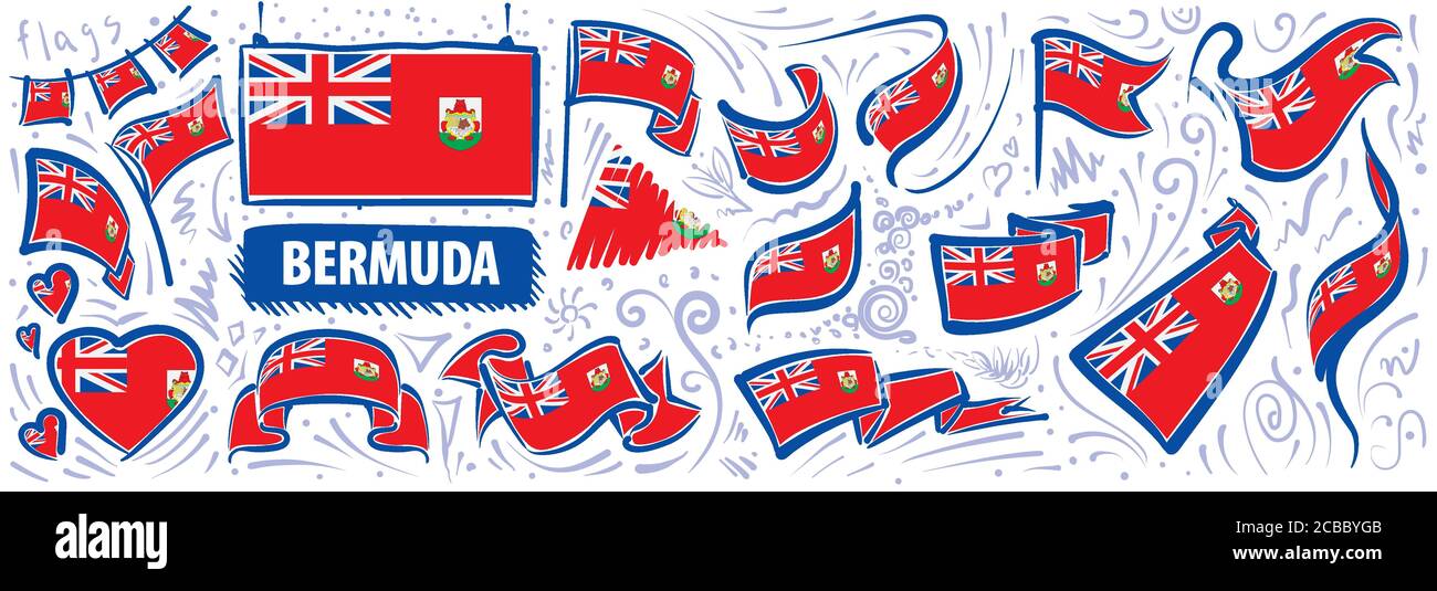 Vector set of the national flag of Bermuda in various creative designs ...