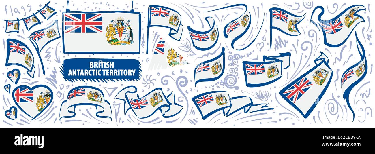 Vector set of the national flag of British Antarctic Territory Stock