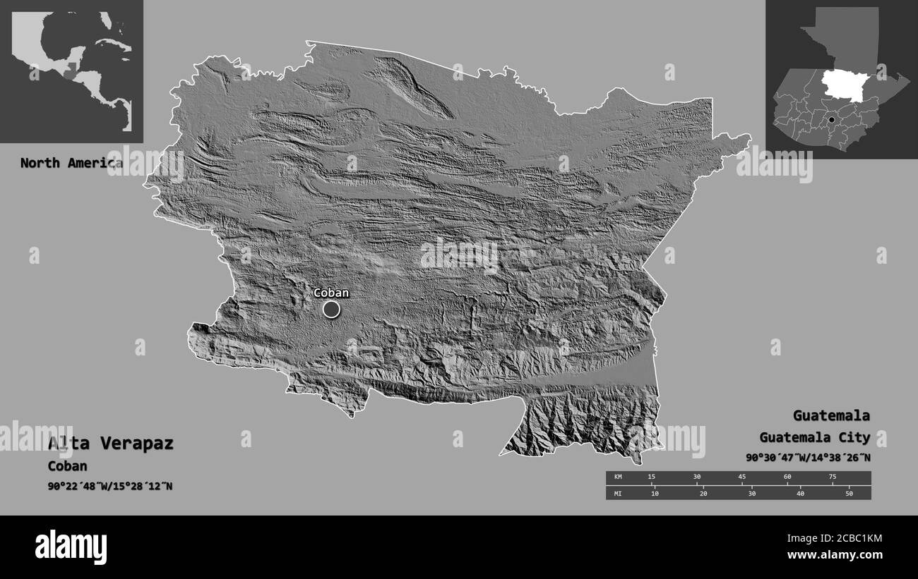 Alta Verapaz Guatemala Map Shape Of Alta Verapaz, Department Of Guatemala, And Its Capital. Distance  Scale, Previews And Labels. Bilevel Elevation Map. 3D Rendering Stock Photo  - Alamy