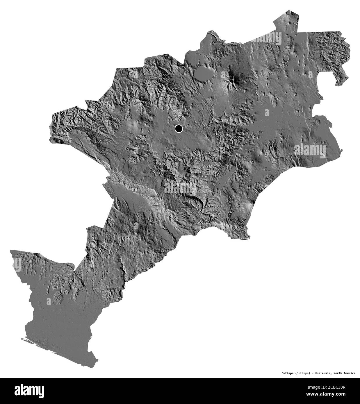 Shape of Jutiapa, department of Guatemala, with its capital isolated on