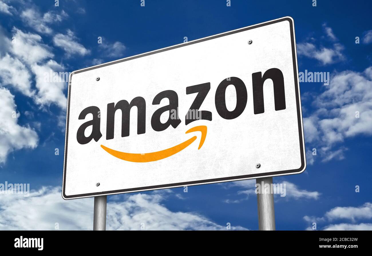 AMAZON logo road sign Stock Photo