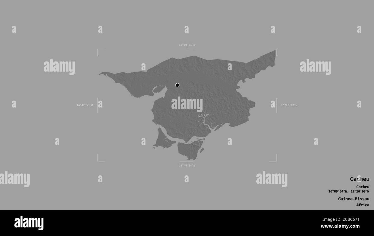 Area of Cacheu, region of Guinea-Bissau, isolated on a solid background ...