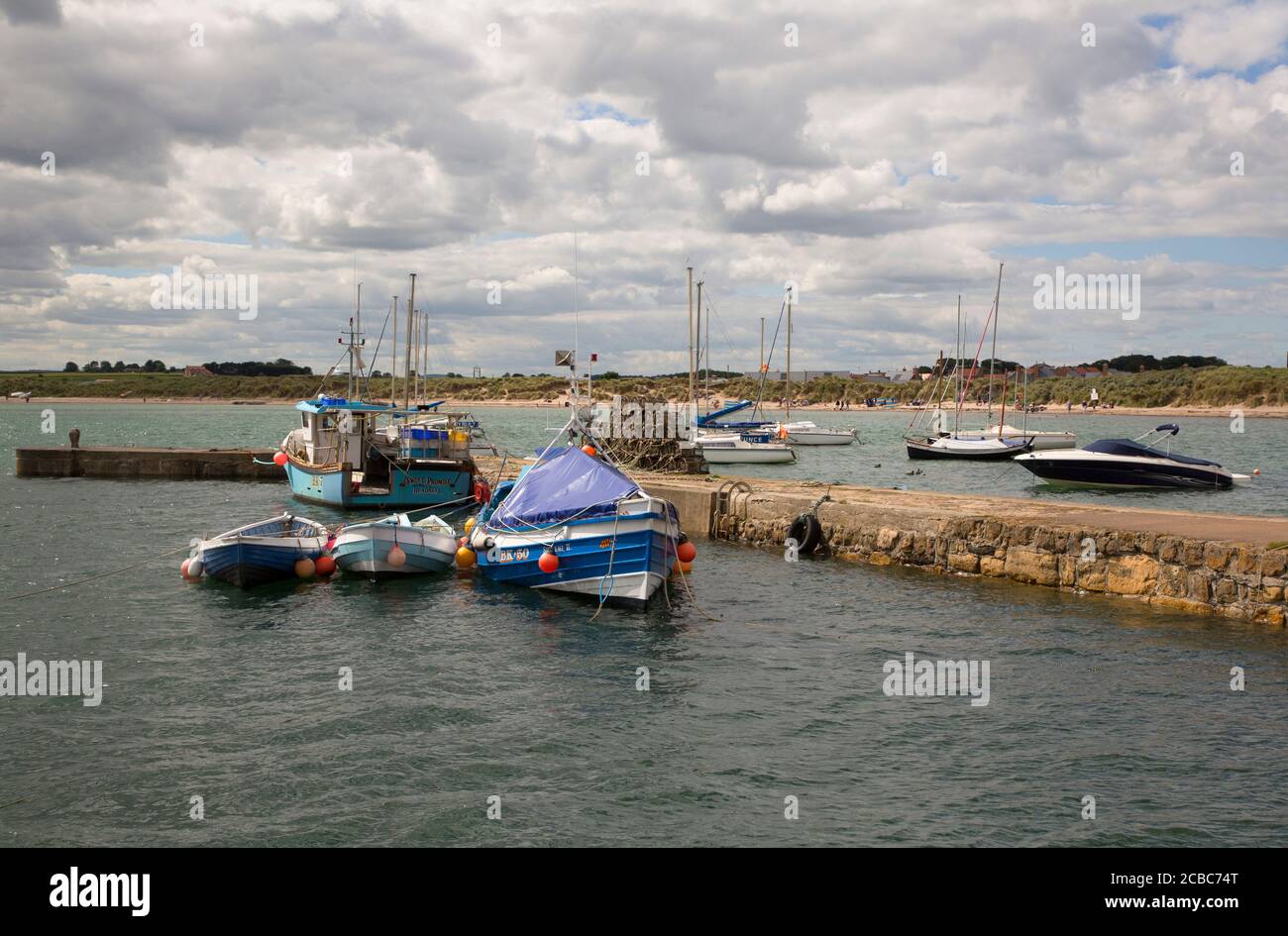 Boats in harbour, Beadnell Bay, Northumberland, UK Stock Photo
