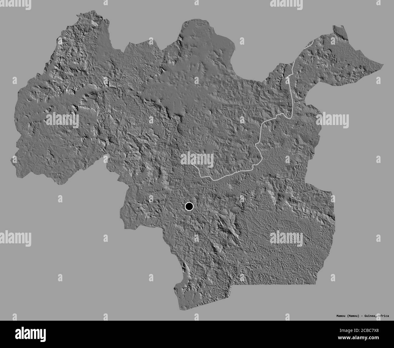 Shape of Mamou, region of Guinea, with its capital isolated on a solid