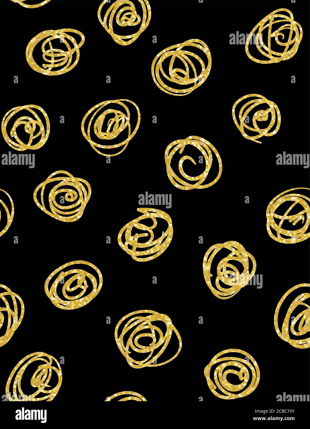 Vector pattern with circles. Black and gold colors. Stock Vector