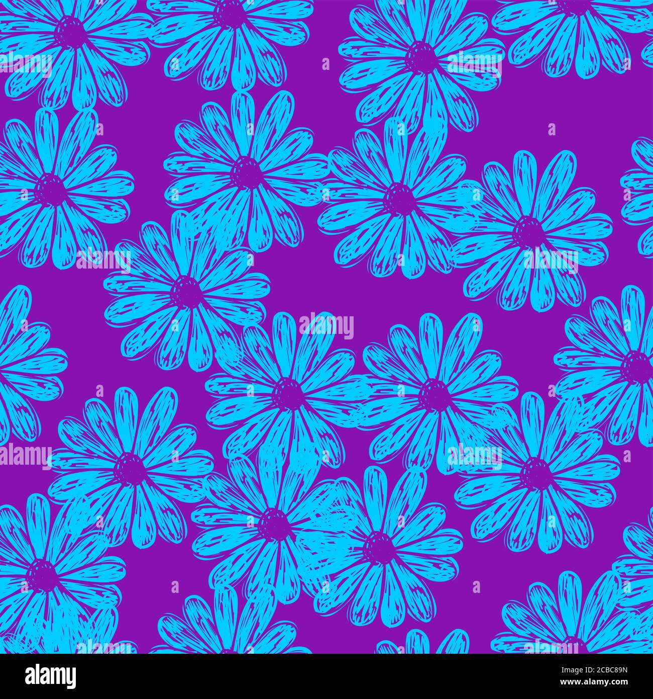 Vector seamless vector pattern with doodle flowers. Stock Vector