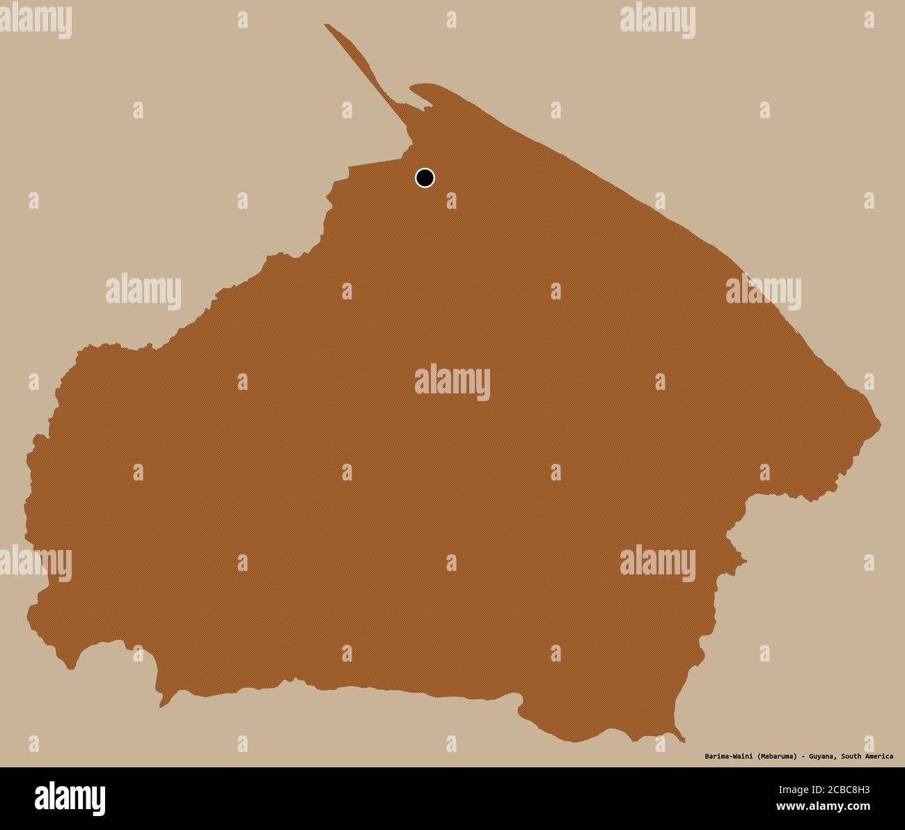 Shape of Barima-Waini, region of Guyana, with its capital isolated on a solid color background. Composition of patterned textures. 3D rendering Stock Photo