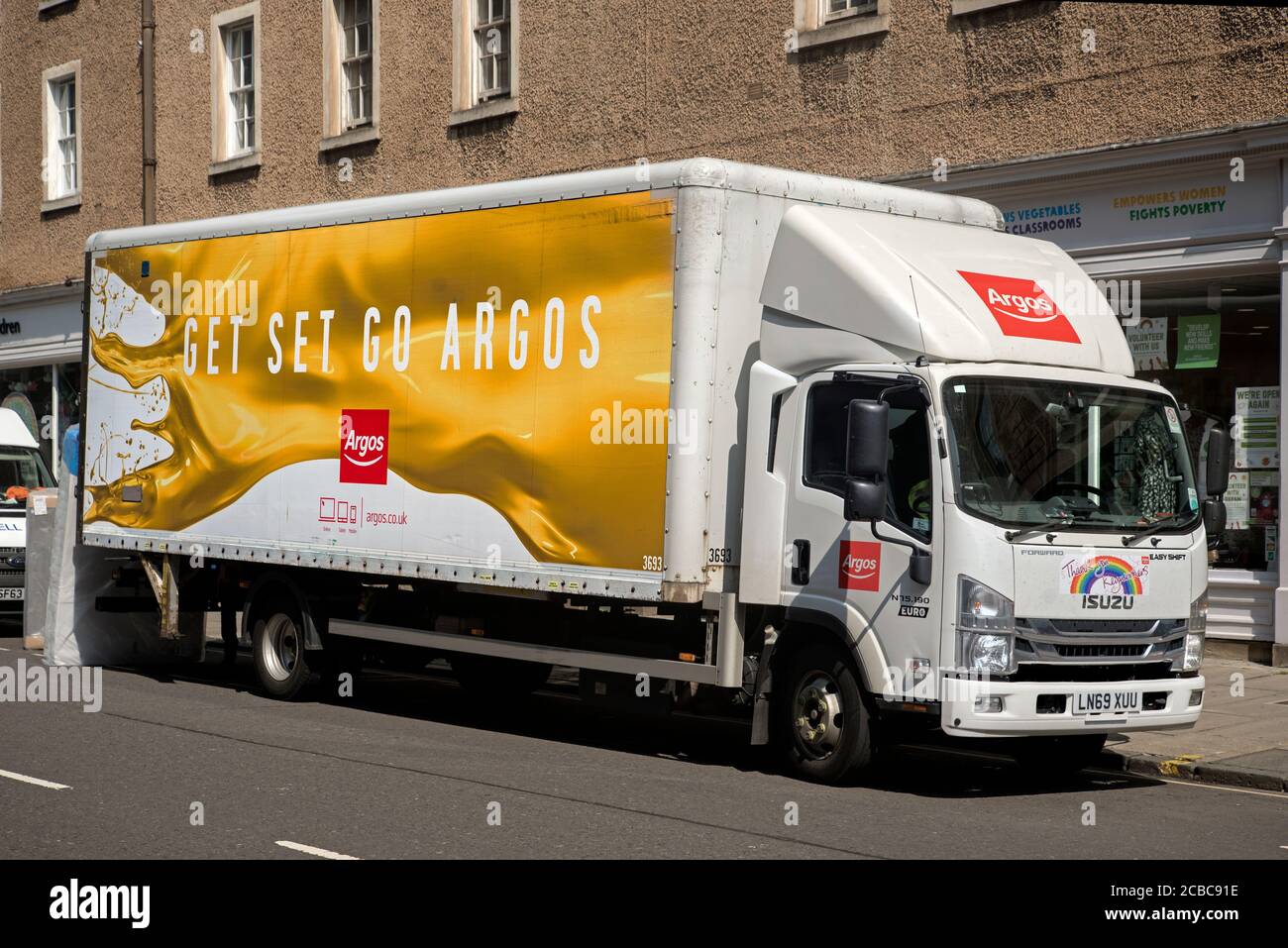 Argos HGV delivery truck parked in a street in Edinburgh, Scotland, UK. Stock Photo