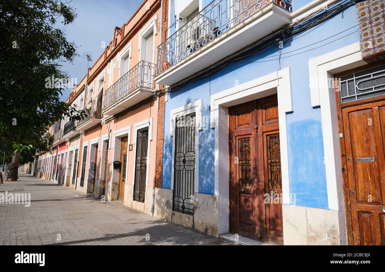 Colored houses in Valencia, Spain. Stock Photo
