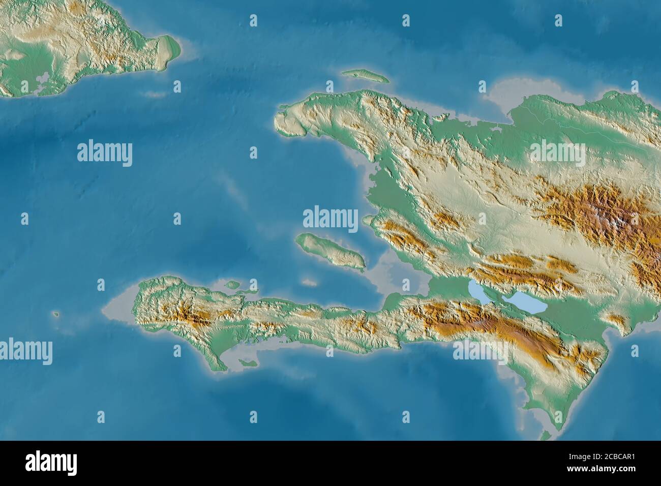 Extended area of Haiti. Topographic relief map. 3D rendering Stock 