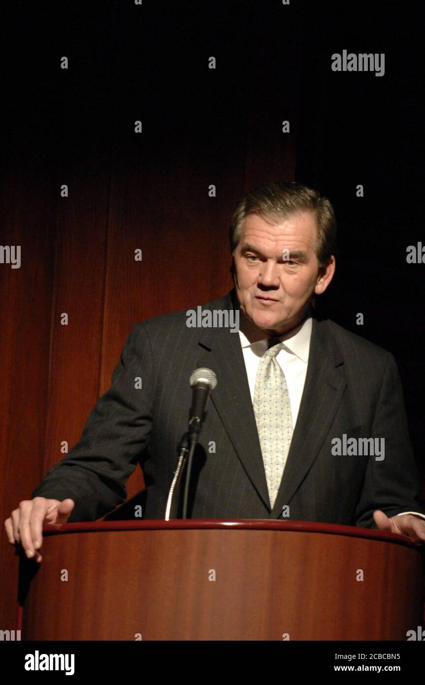 Austin, Texas USA, February 13, 2007: Former Homeland Security chief and Pennsylvania Governor Tom Ridge speaks to a group of Texas business leaders. Ridge urged state officials to take the lead in working with the federal government in helping solve illegal immigration and other state and federal issues.  ©Bob Daemmrich Stock Photo