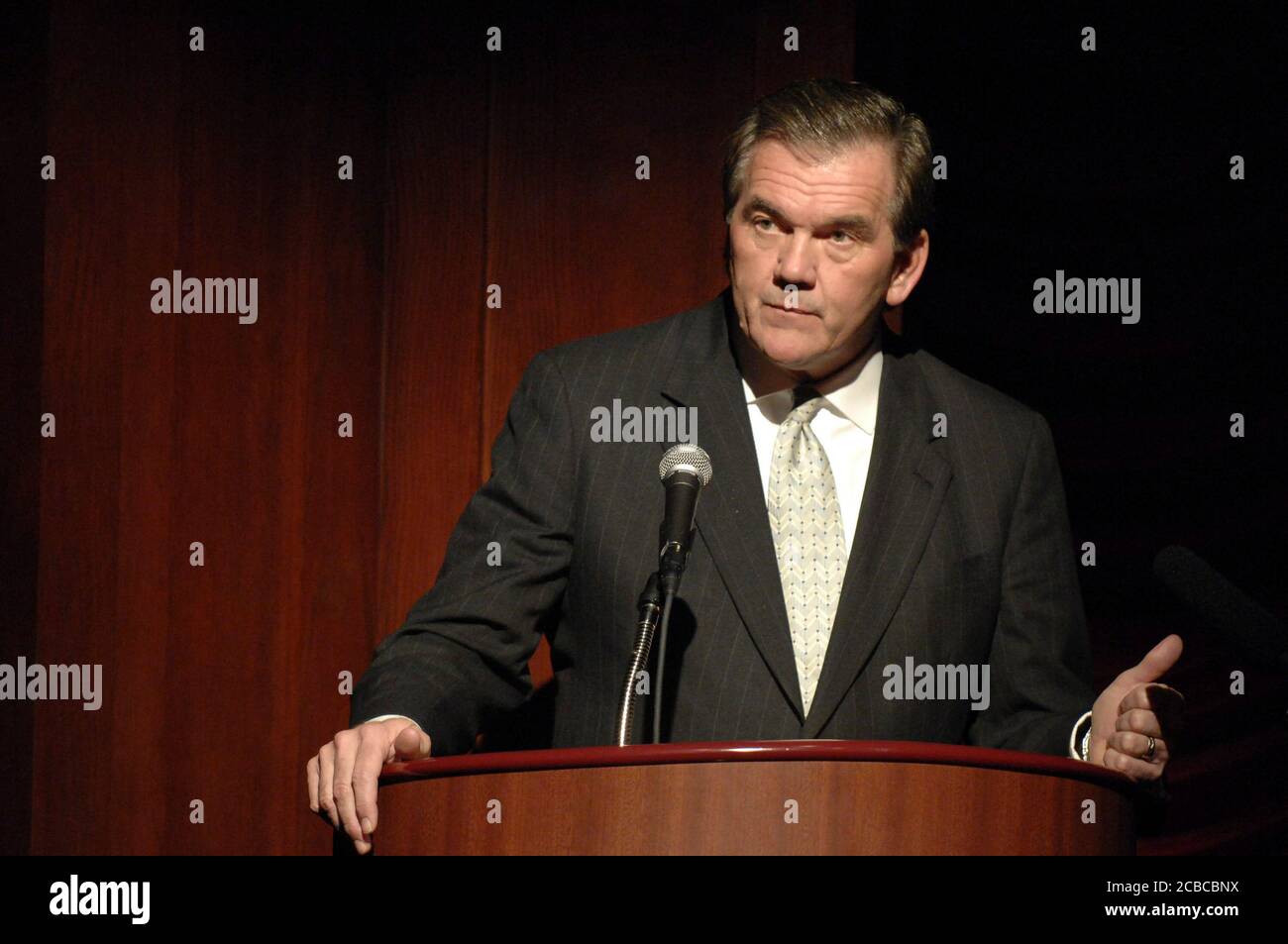 Austin, Texas USA, February 13, 2007: Former Homeland Security chief and Pennsylvania Governor Tom Ridge speaks to a group of Texas business leaders. Ridge urged state officials to take the lead in working with the federal government in helping solve illegal immigration and other state and federal issues.  ©Bob Daemmrich Stock Photo