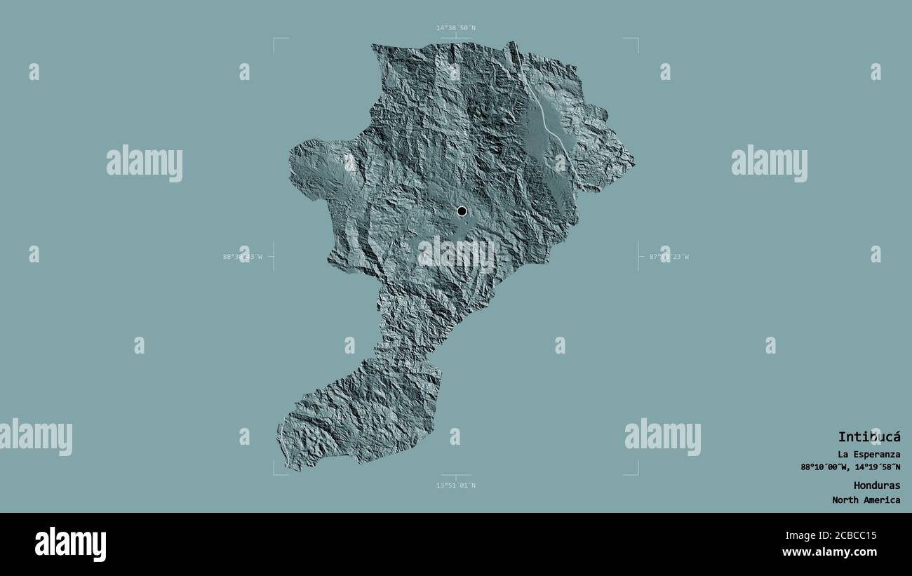 Area of Intibucá, department of Honduras, isolated on a solid ...