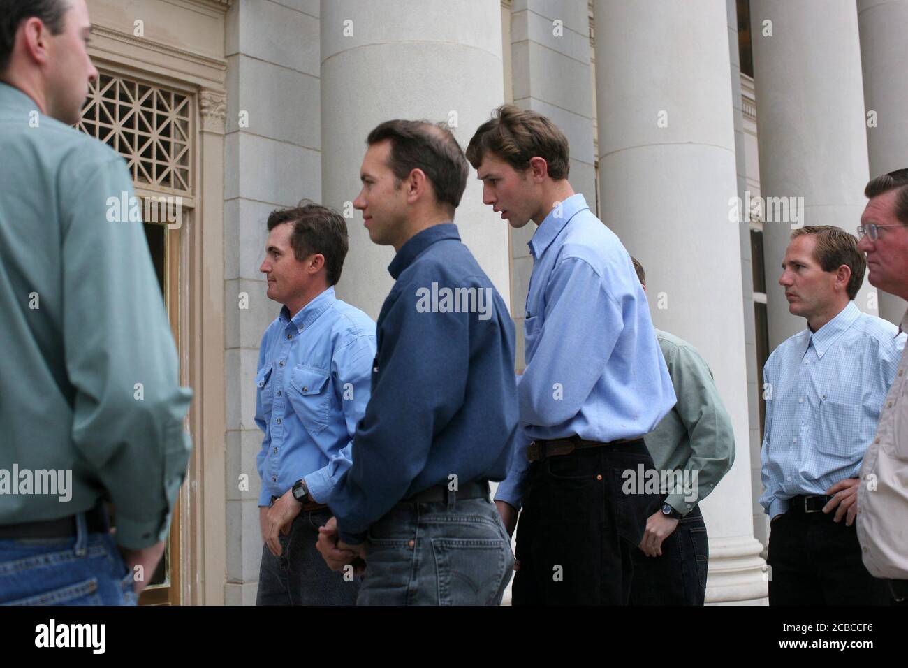 San Angelo, Texas USA,  April 17, 2008: Members of the YFZ Ranch arrive Thursday morning at the Tom Green County Courthouse for a court hearing on the custody of hundreds of children taken by the State of Texas from the ranch compound. ©Bob Daemmrich Stock Photo