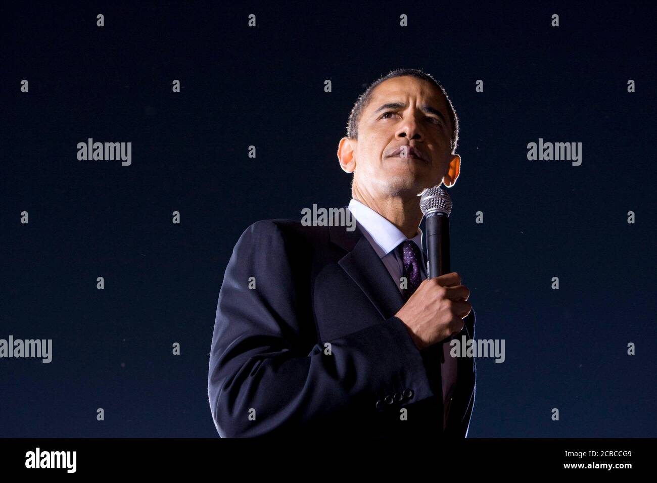 Austin, Texas USA, February 22, 2008: Democratic presidential hopeful Barack Obama speaks to a crowd of about 15,000 during a night-time rally in front of the Texas Capitol days before the Texas primary elections. ©Bob Daemmrich Stock Photo