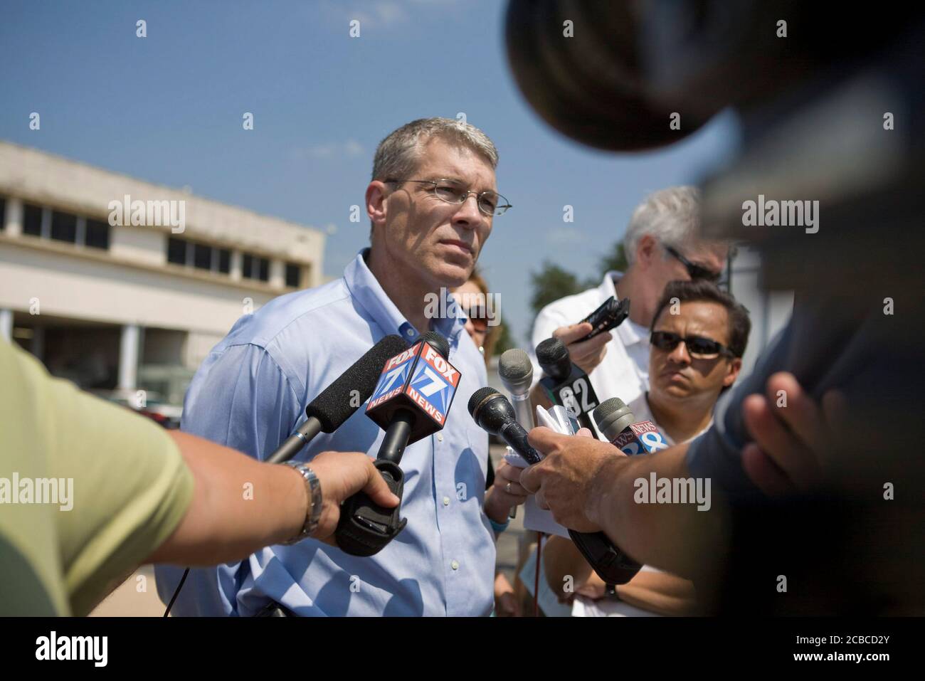 Austin, Texas USA, August 31, 2008: Texas Homeland Security director Steve McCraw briefs reporters during a visit by President Bush to headquarters.  ©Bob Daemmrich Stock Photo