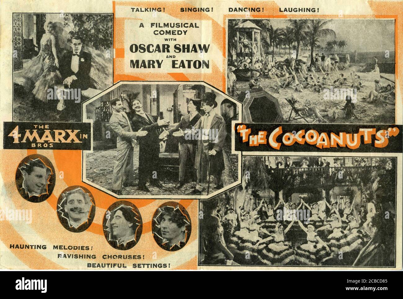 THE FOUR MARX BROTHERS GROUCHO CHICO HARPO and ZEPPO and OSCAR SHAW and MARY EATON in THE COCOANUTS  1929 directors ROBERT FLOREY  and JOSEPH SANTLEY writers George S. Kaufman and Morrie Ryskind music and lyrics Irving Berlin Paramount Pictures Stock Photo