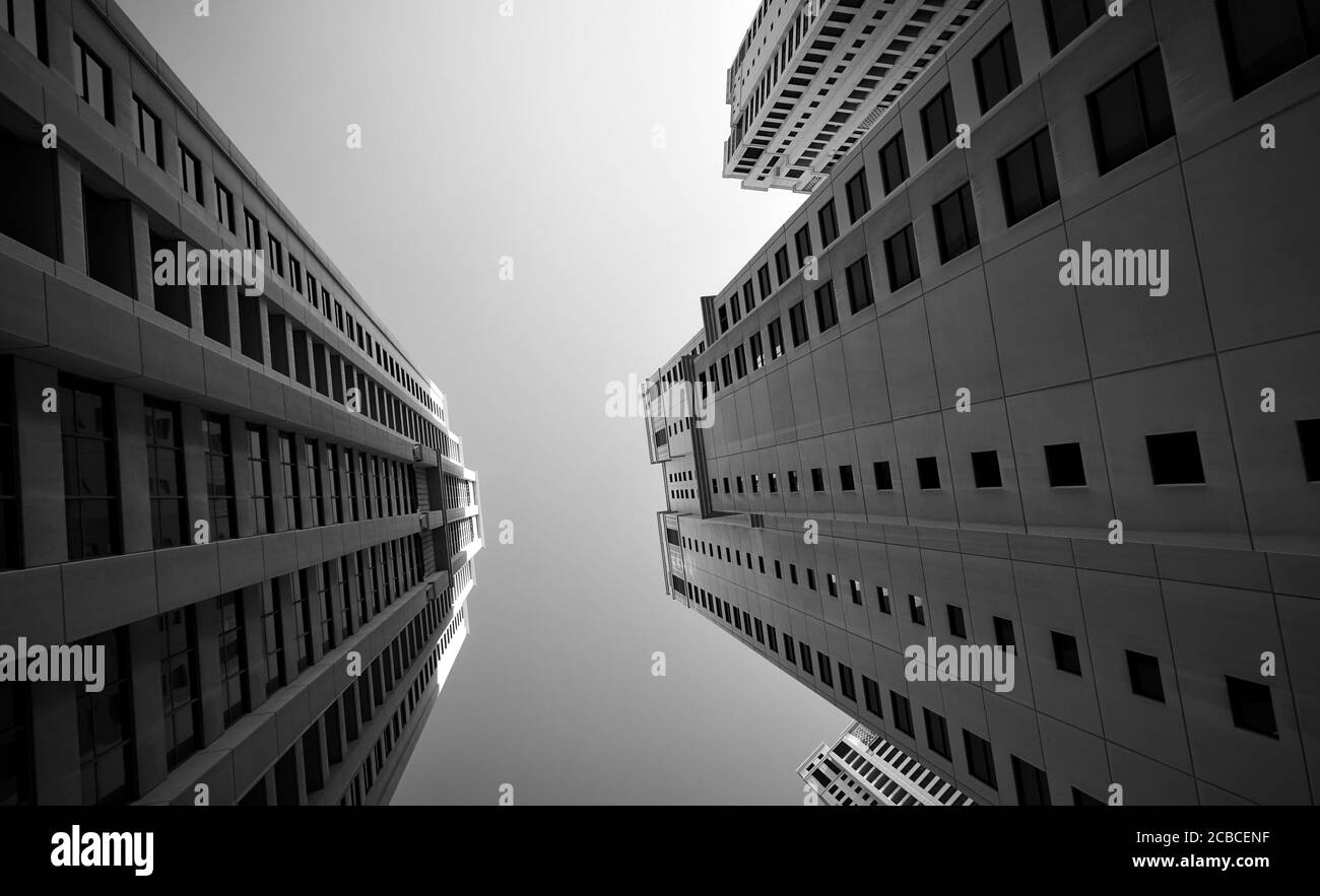 Multistory apartment buildings. Black and white  architectural photography Stock Photo