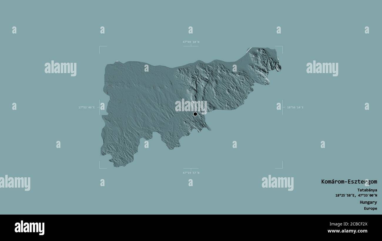 Area of KomáromEsztergom, county of Hungary, isolated on a solid background in a georeferenced