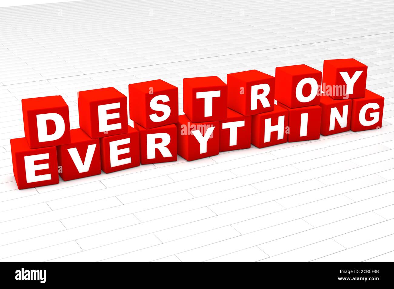 3D rendered illustration of the words Destroy Everything Stock Photo