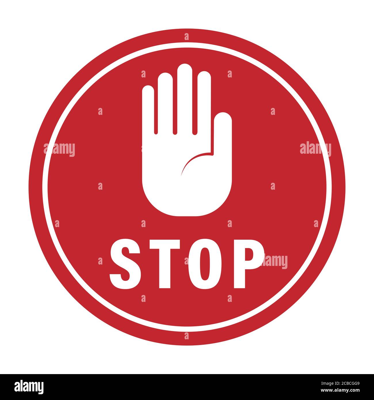 Round sign with raised open palm and the words STOP. Vector ...