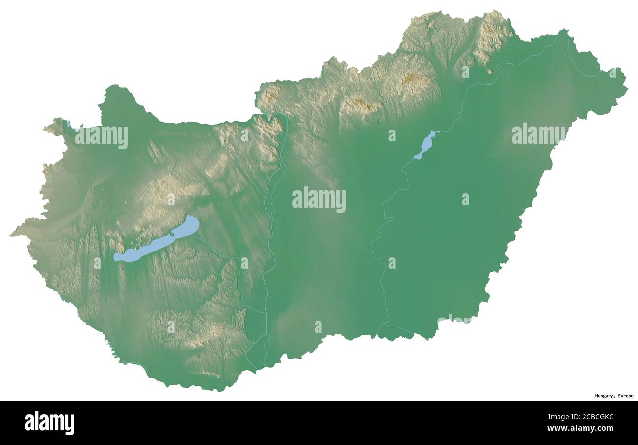 Shape of Hungary with its capital isolated on white background