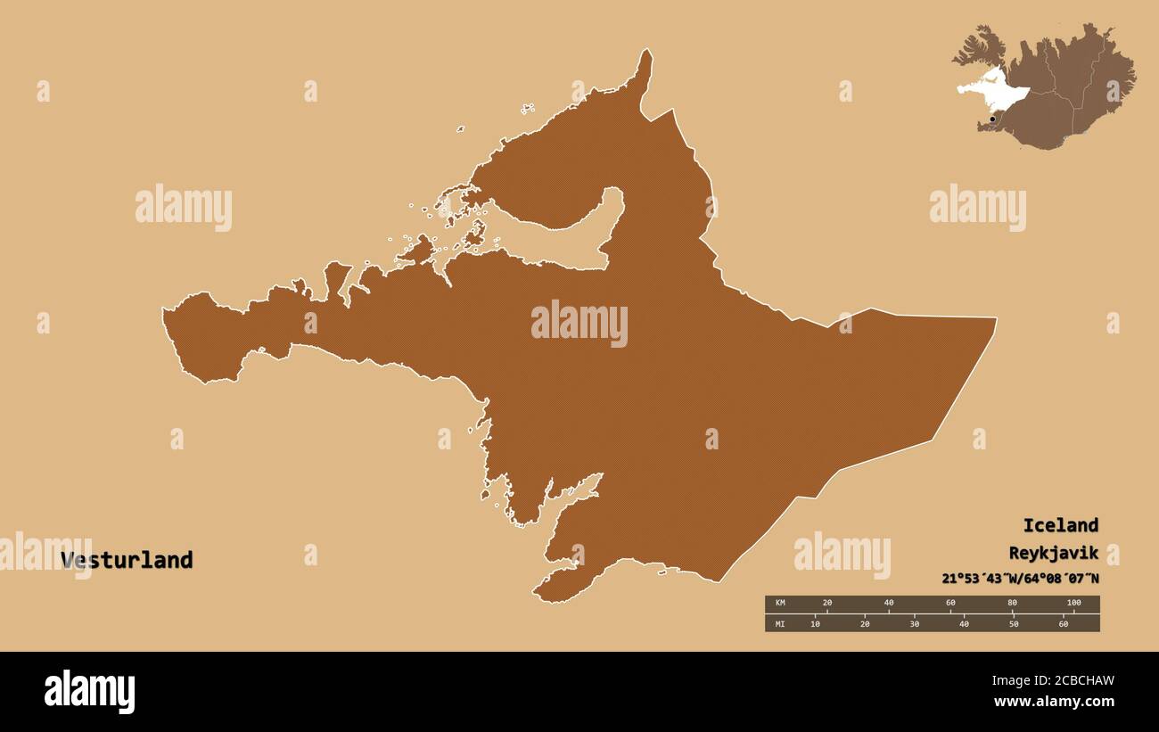 Shape of Vesturland, region of Iceland, with its capital isolated on ...