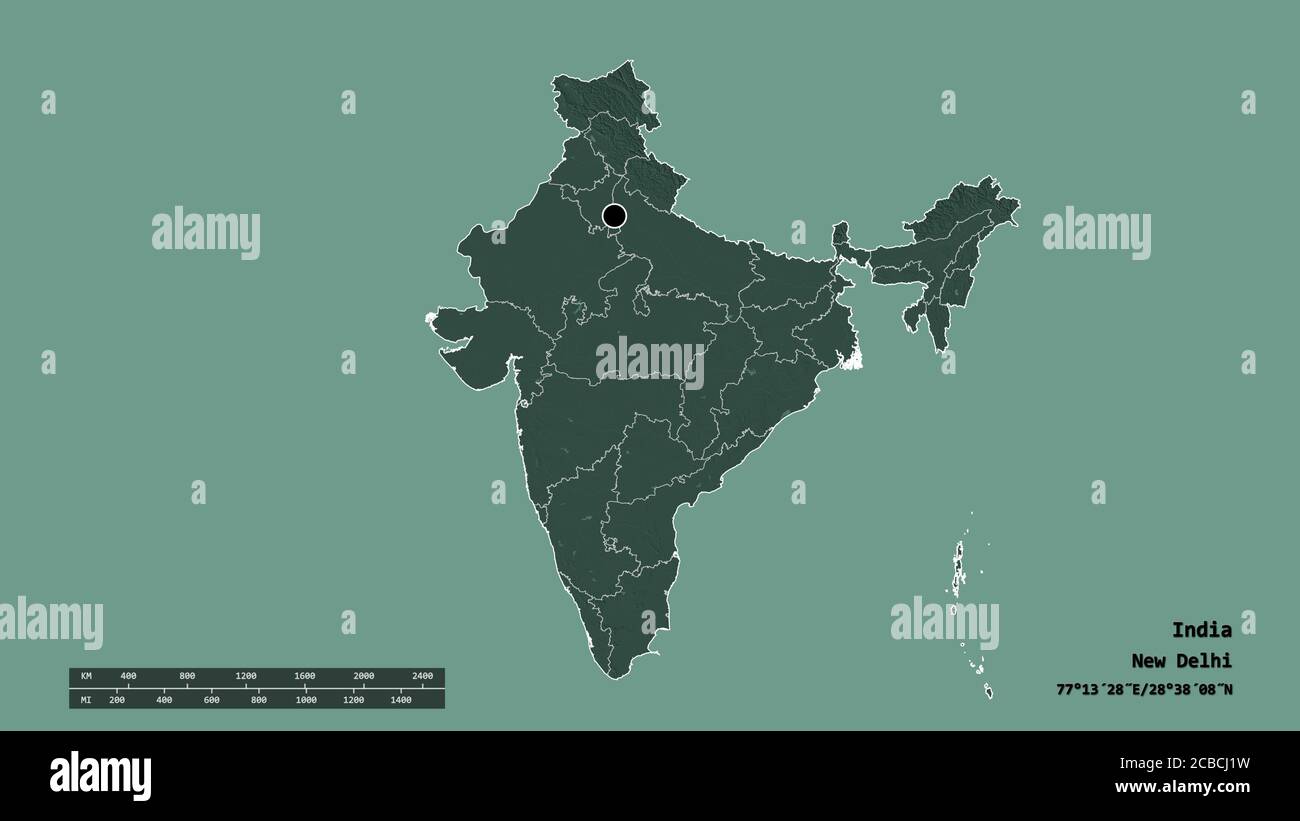 Dadar And Nagar Haveli In India Map Desaturated Shape Of India With Its Capital, Main Regional Division And The  Separated Dadra And Nagar Haveli Area. Labels. Colored Elevation Map. 3D R  Stock Photo - Alamy
