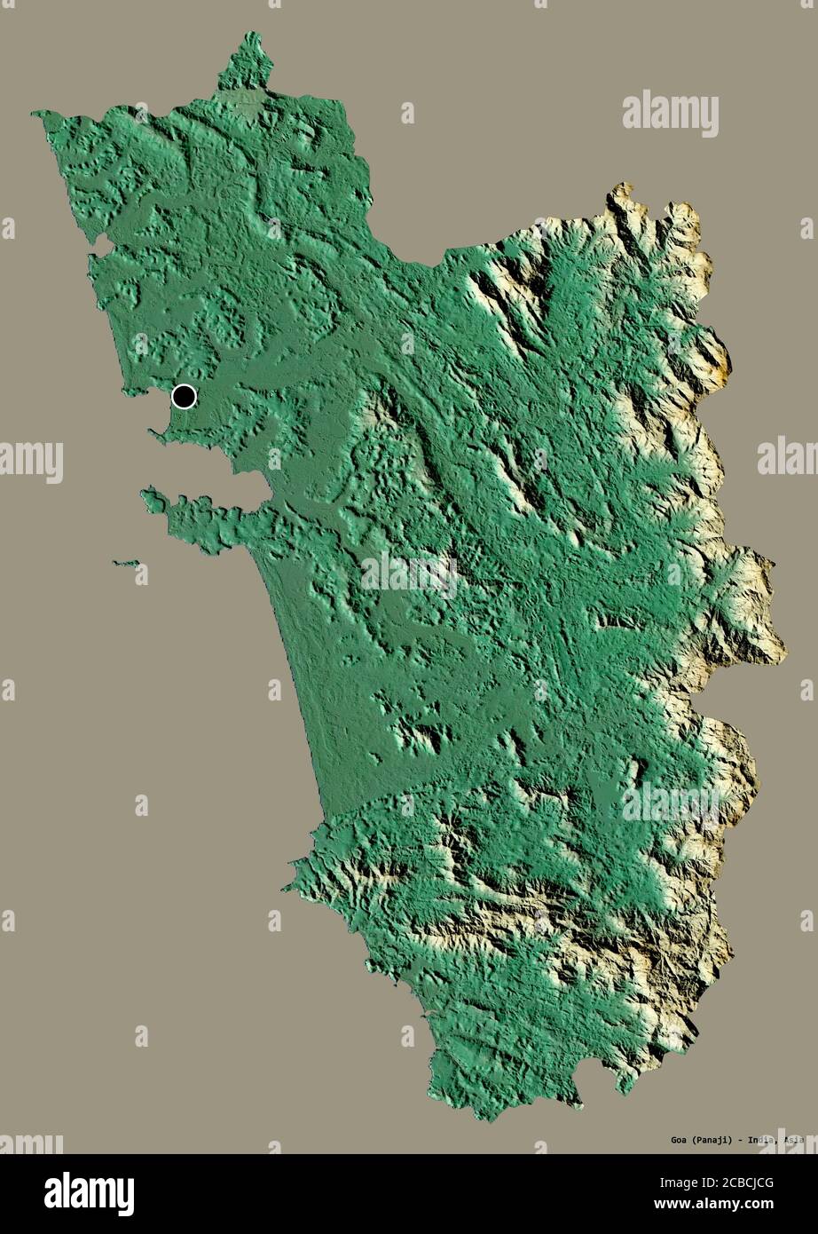 3d Map Of Goa Shape Of Goa, State Of India, With Its Capital Isolated On A Solid Color  Background. Topographic Relief Map. 3D Rendering Stock Photo - Alamy