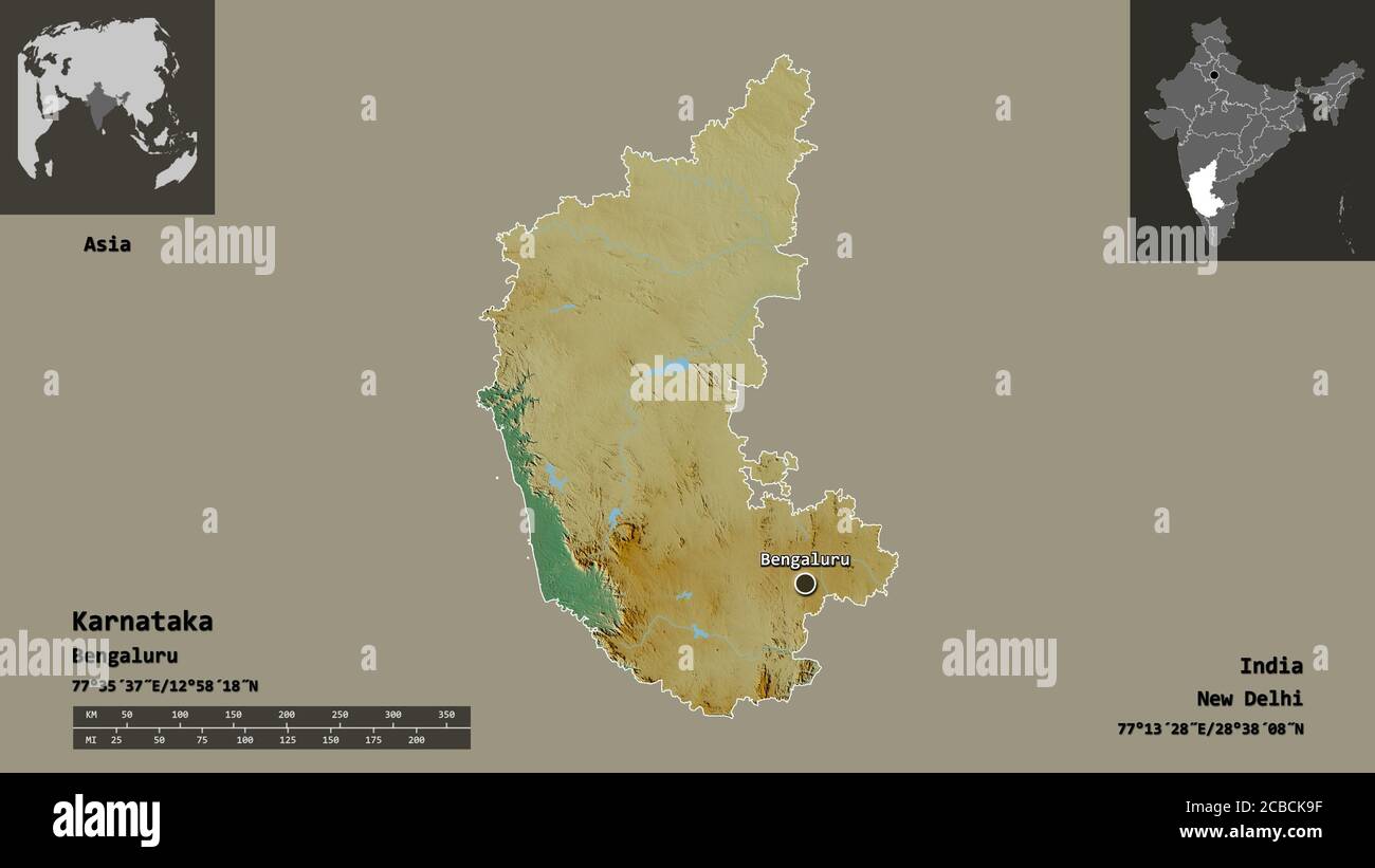 Shape Of Karnataka, State Of India, And Its Capital. Distance Scale ...