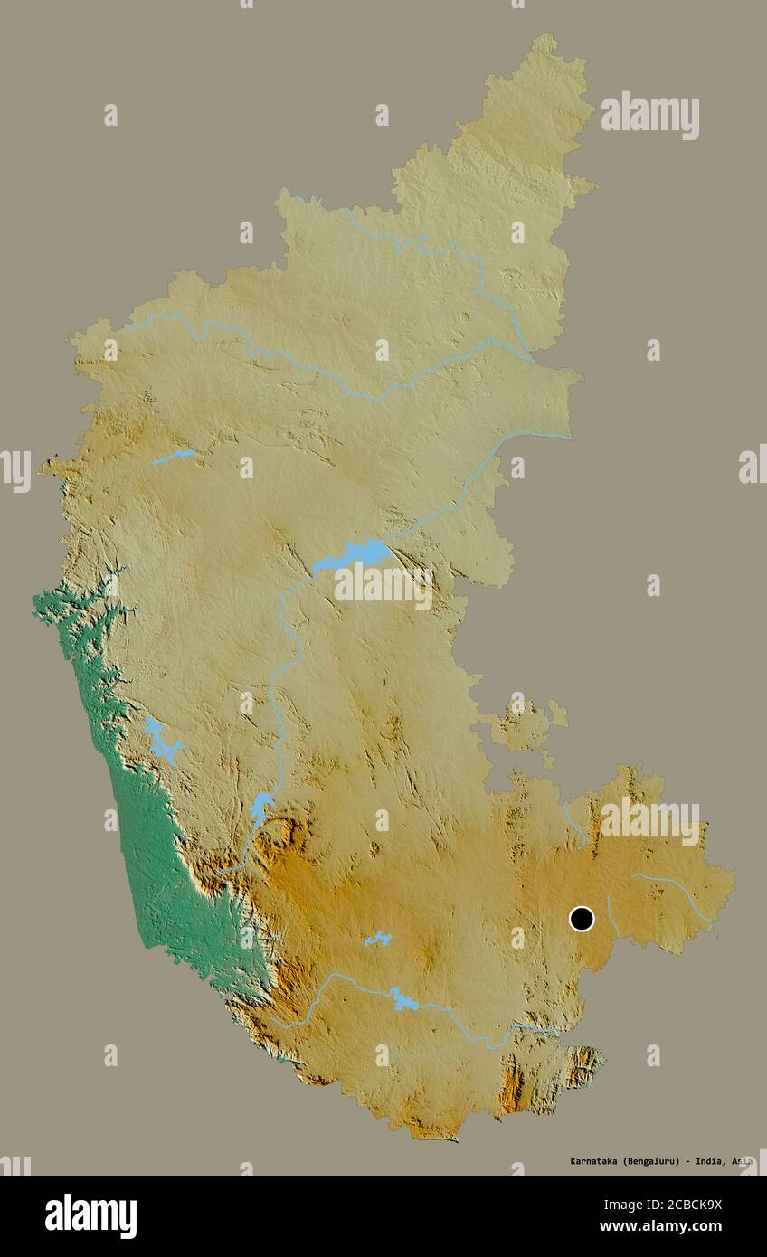 Topographic Map Of Karnataka Shape Of Karnataka, State Of India, With Its Capital Isolated On A Solid  Color Background. Topographic Relief Map. 3D Rendering Stock Photo - Alamy