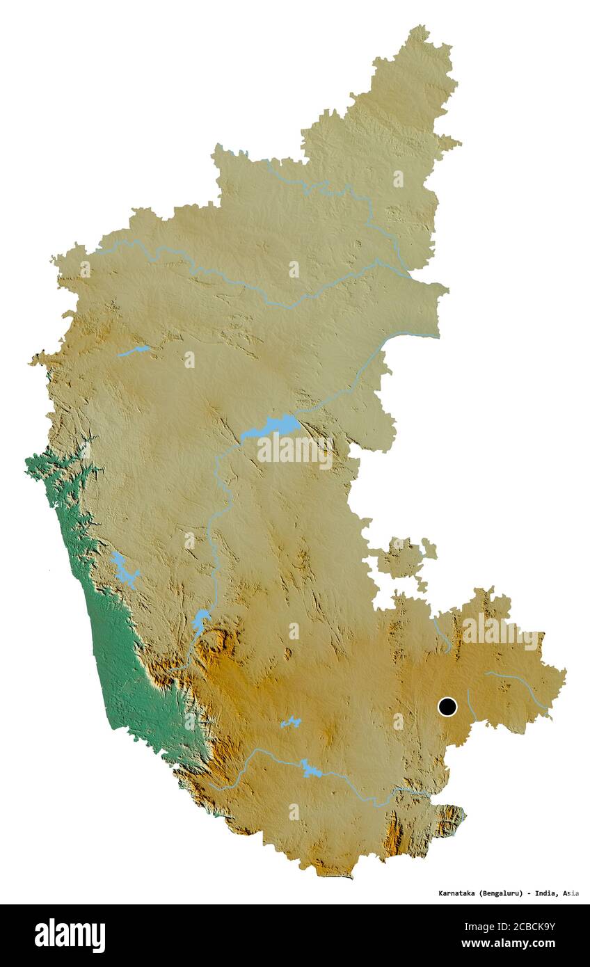 Topographic Map Of Karnataka Shape Of Karnataka, State Of India, With Its Capital Isolated On White  Background. Bilevel Elevation Map. 3D Rendering Stock Photo - Alamy