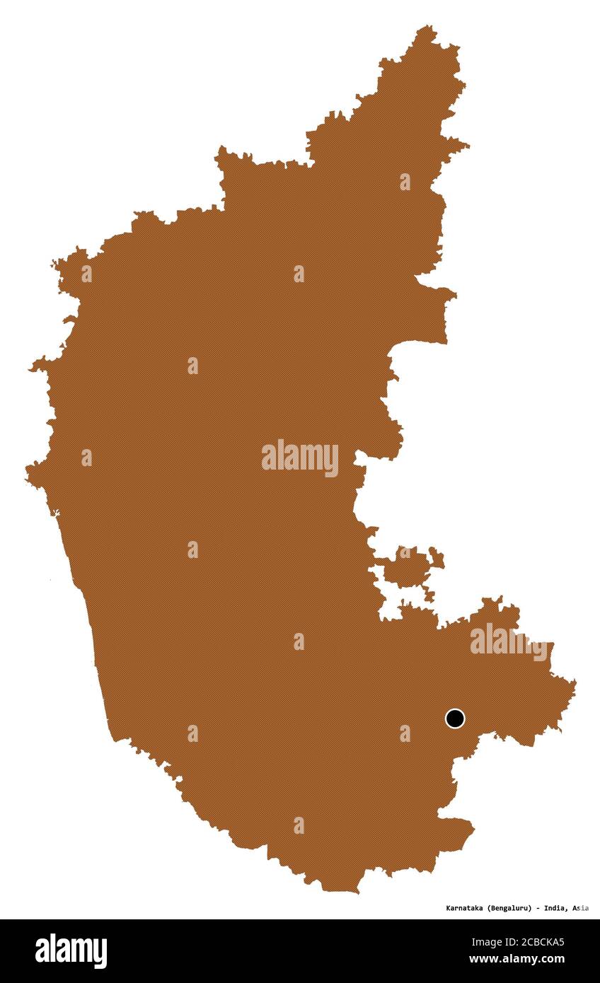 Shape of Karnataka, state of India, with its capital isolated on white background. Composition of patterned textures. 3D rendering Stock Photo