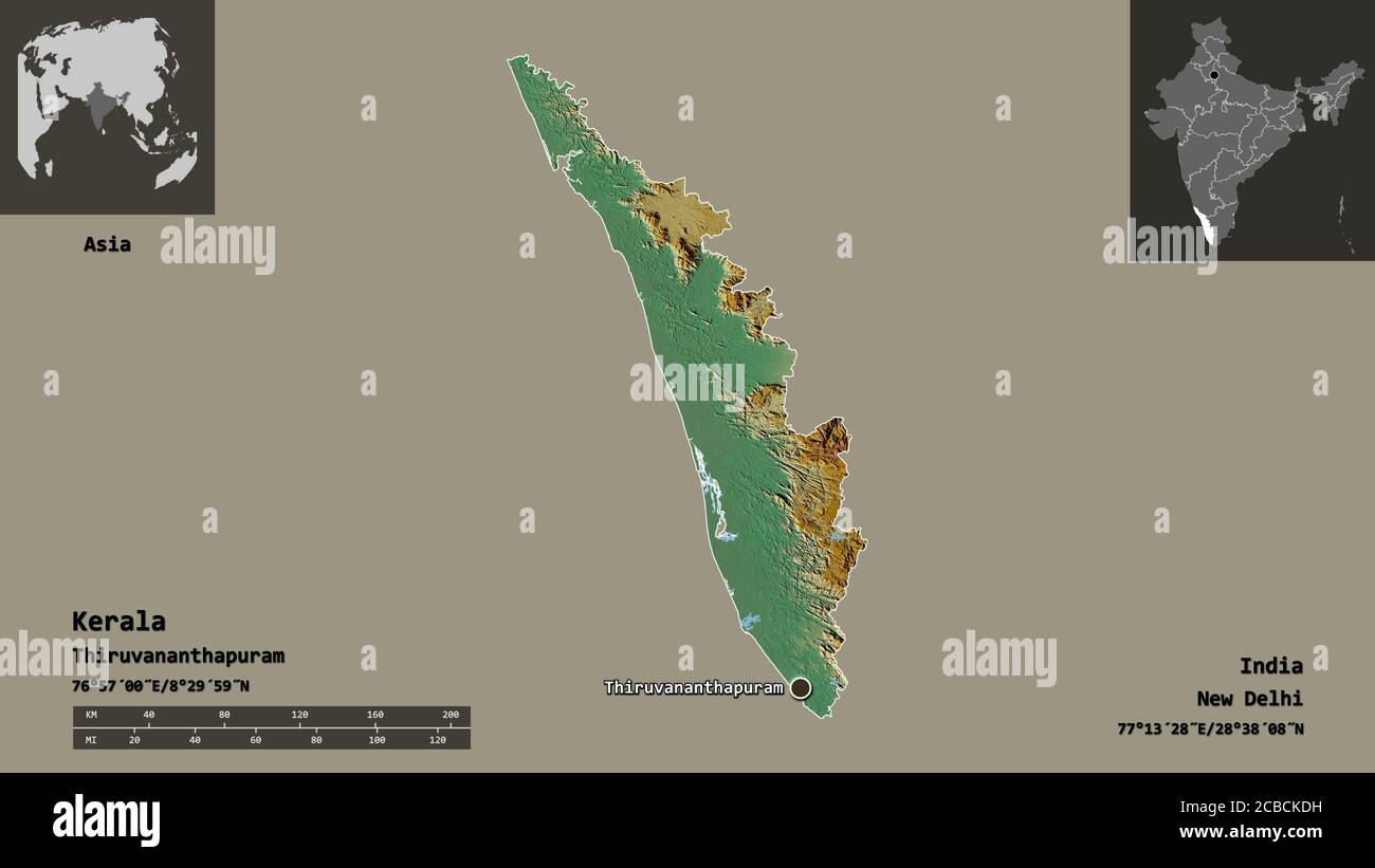 Shape Of Kerala State Of India And Its Capital Distance Scale Previews And Labels Topographic Relief Map 3d Rendering Stock Photo Alamy