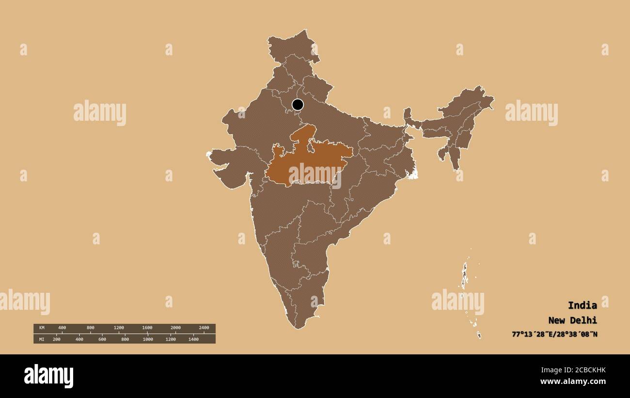 Capital Of Madhya Pradesh In India Map Desaturated Shape Of India With Its Capital, Main Regional Division And The Separated Madhya Pradesh Area. Labels. Composition Of Patterned Textures Stock Photo - Alamy Capital Of Madhya Pradesh In India Map Desaturated Shape Of India With Its Capital, Main Regional Division And The Separated Madhya Pradesh Area. Labels. Composition Of Patterned Textures Stock Photo - Alamy