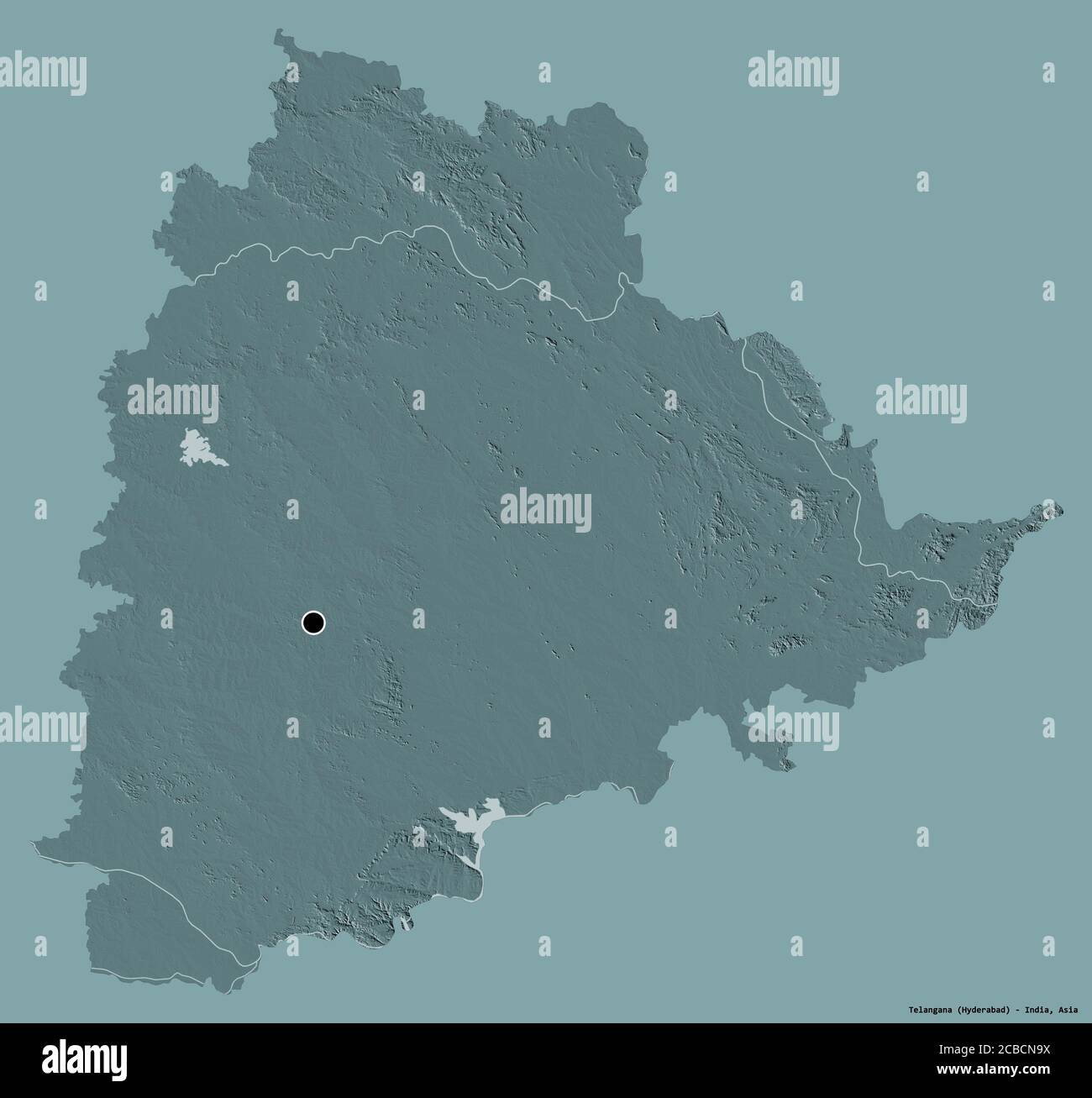 Shape of Telangana, state of India, with its capital isolated on a ...