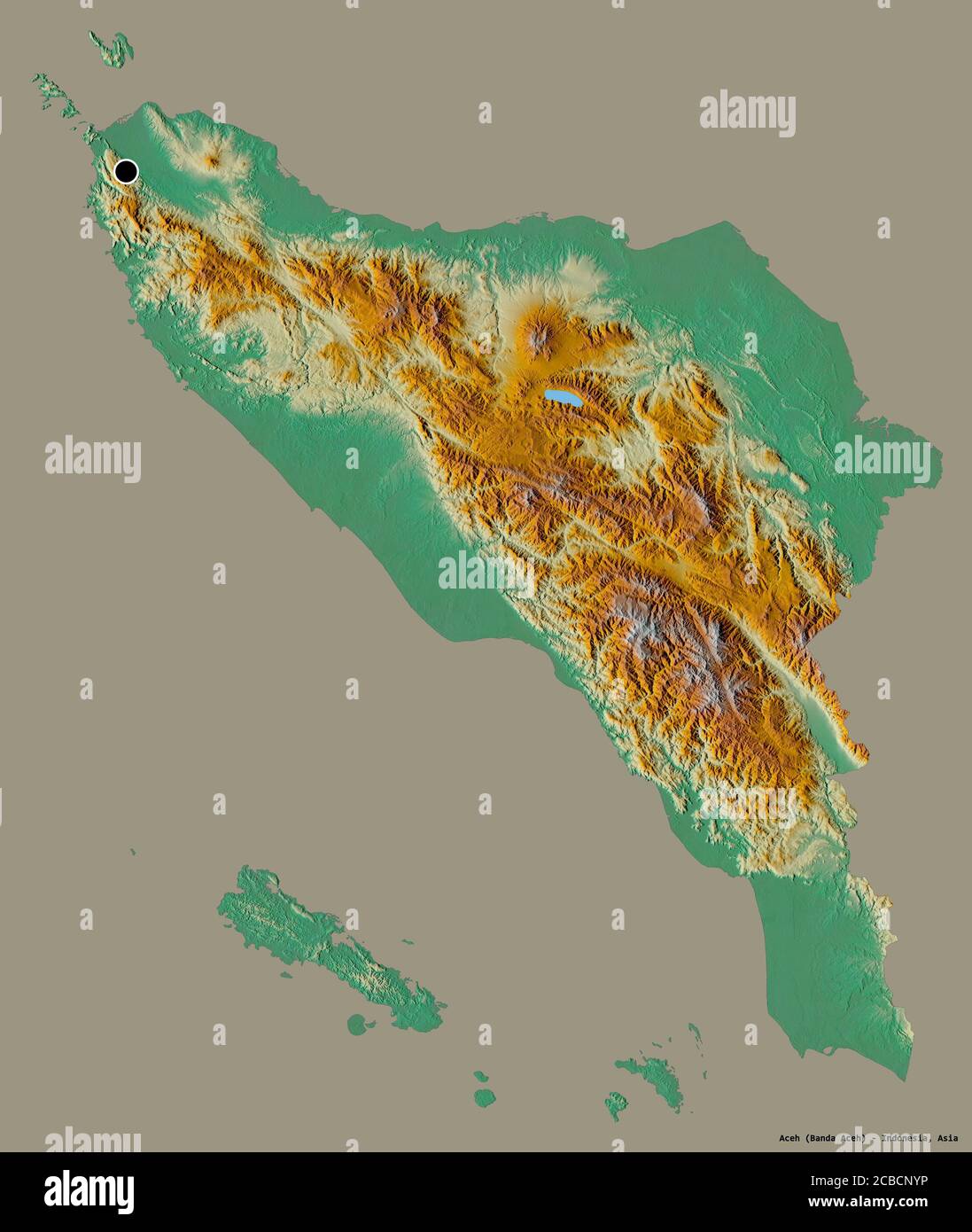 Shape of Aceh, autonomous province of Indonesia, with its capital ...