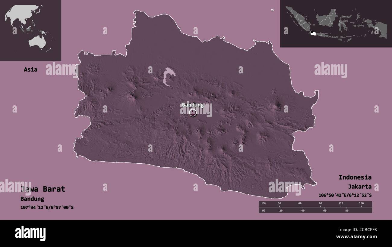 Shape Of Jawa Barat Province Of Indonesia And Its Capital Distance Scale Previews And Labels Colored Elevation Map 3d Rendering Stock Photo Alamy<script async src=